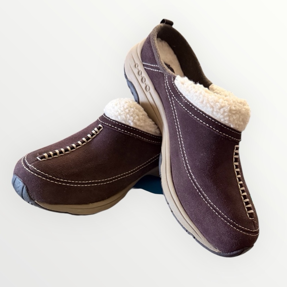 Easy Spirit Estravelwind 7.5M Slip On Clogs Mules Brown Suede Leather Sherpa - Picture 2 of 8
